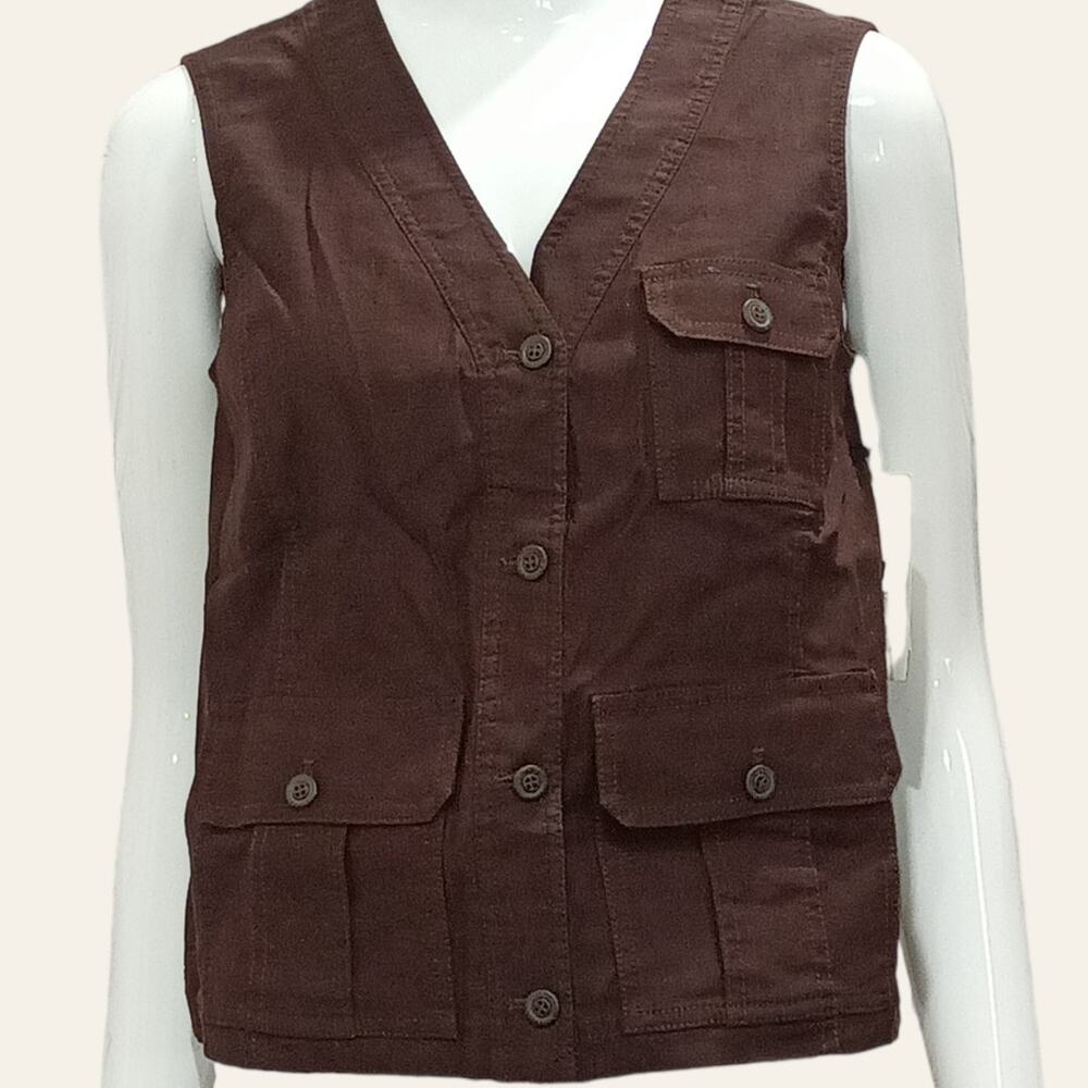 NWT W BY WORTH Brown Linen Blend Vest SIZE 2